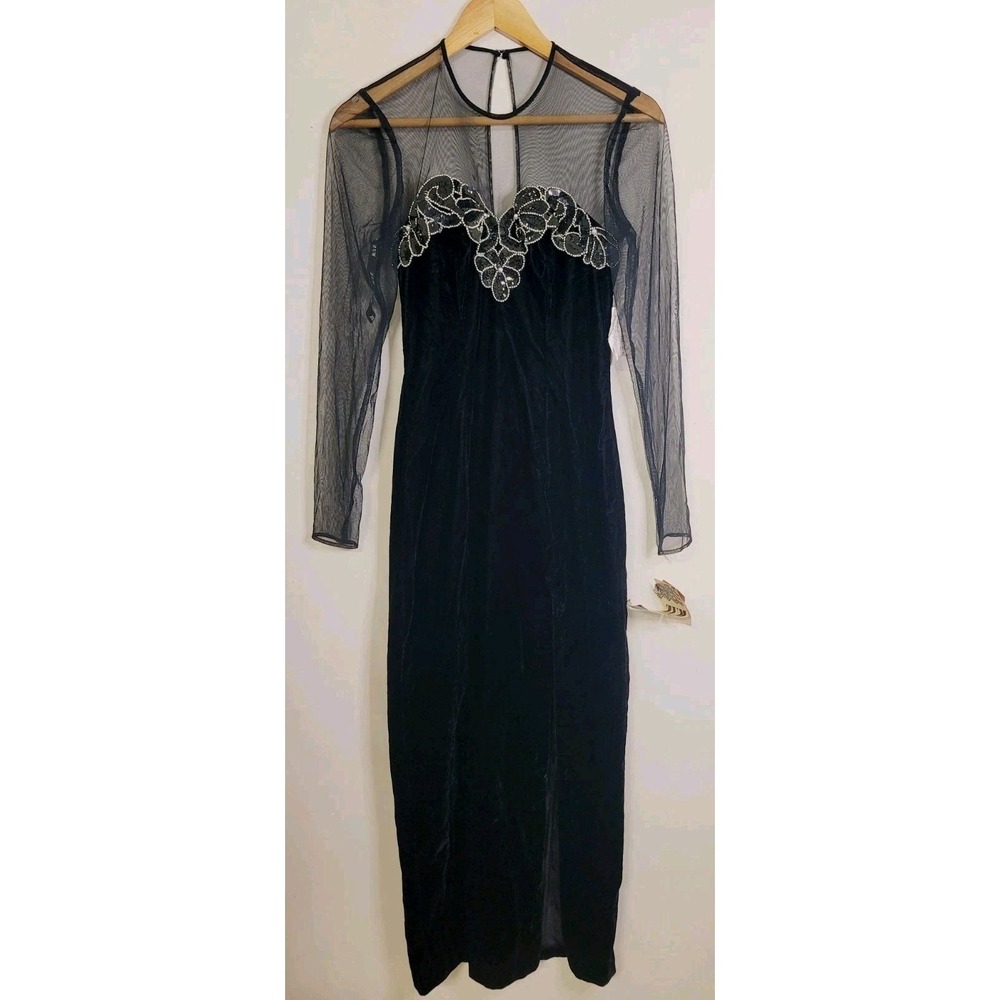 Vintage 90s Formal Dress Black Bodycon Velvet Y2K Cocktail Whimsigoth Zum Zum 4